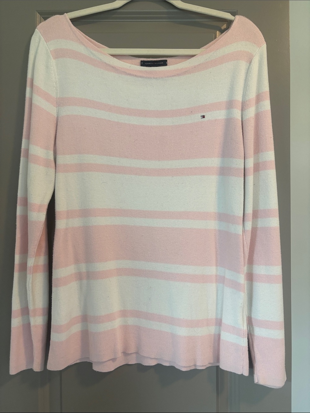 Tommy Hilfiger Pink and White Striped Sweater